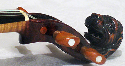 Carved lion's head on a Stainer violin Stainer-scroll.JPG