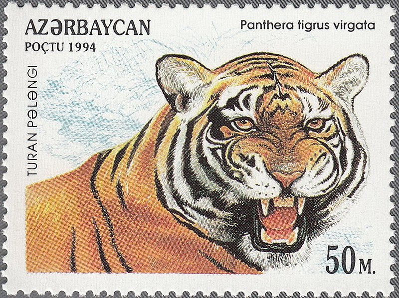 File:Stamp of Azerbaijan - 1994 - Colnect 90469 - Caspian Tiger Panthera tigris virgata.jpeg