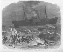 Santiago de Cuba grounded on the New Jersey Coast on 22 May 1867 Steamship Santiago de Cuba grounded on Abescom Beach, New Jersey.png