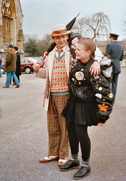 With Sylvester McCoy during filming of Remembrance of the Daleks (1988)