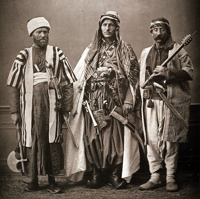 Left to right: Christian mountain dweller from Zahlé, Christian mountain dweller of Zgharta, and a Lebanese Druze man in traditional attire (1873).