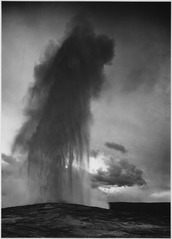 Taken at dusk or dawn from various angles during eruption. "Old Faithful Geyser, Yellowstone National Park," Wyoming. (v - NARA - 520014.tif