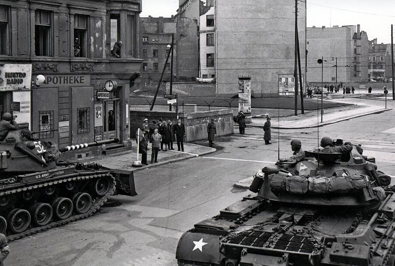 File:Tensions ran high at Checkpoint Charlie in 1961 as Easterners fled to West, Berlin Wall went up.jpg