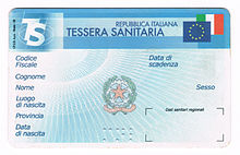 An Italian National Health Service card Tessera Sanitaria Italia-Fronte.jpg