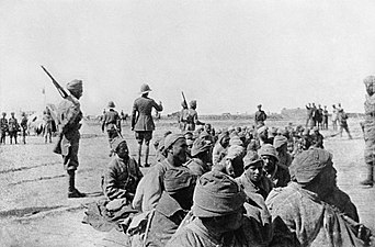 Indian troops with Turkish prisoners captured at Sannaiyat