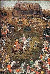 The capture of Orchha by invading Mughal forces (October 1635). The capture of Orchha by imperial forces (October 1635).jpg