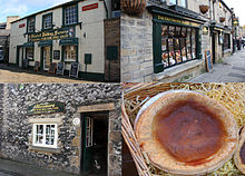 Three shops in Bakewell claim to own the original recipe of the Bakewell pudding. The three Bakewell pudding shops.jpg