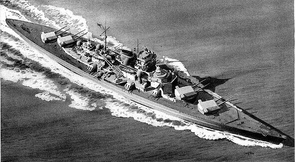 A recognition drawing of Tirpitz prepared by the US Navy