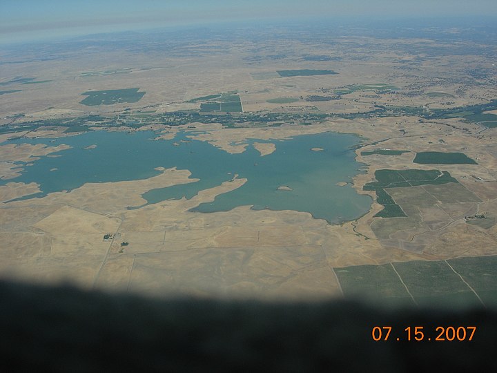 Aerial view, with Turlock Lake State Recreation Area in upper left area of reservoir Turlock lake.jpg