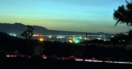 Long exposure of nautical twilight in a small town in the Mojave Desert