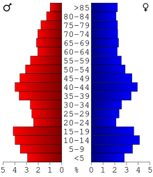 Age pyramid of county residents based on 2000 census data