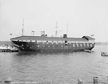 USS Santee moored at the United States Naval Academy as a barracks ship in 1905. USS Santee LOC det.4a15789.jpg