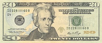 Jackson portrait on obverse $20 bill US $20 Series 2006 Obverse.jpg