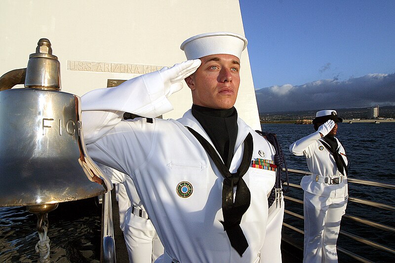 File:US Navy 021207-N-3228G-006 saluting the official party at the USS Arizona Memorial.jpg