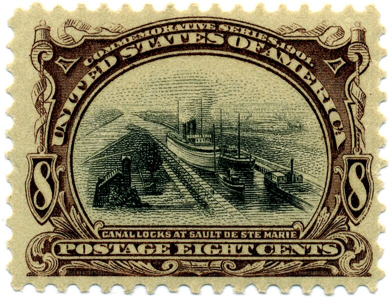 File:US stamp 1901 Pan Am 8c Canal Locks at Sault de St Marie.jpg
