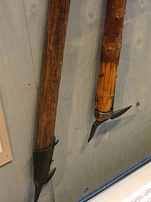 Pike pole heads of the type often used in river drives. These are displayed in the forestry museum Lusto in Punkaharju, Finland. Uittokeksi.JPG