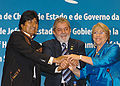 Image 16Left-leaning leaders of Bolivia, Brazil and Chile at the Union of South American Nations summit in 2008 (from History of Latin America)