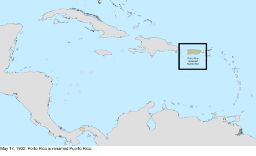 Map of the change to the United States in the Caribbean Sea on May 17, 1932