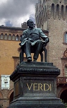 Luigi Secchi's 1913 statue of Verdi in Busseto Verdi statue.jpg
