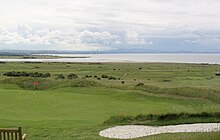 Aberlady Bay and Pentland Hills over the golf courses