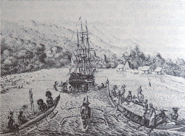 Depiction of Freycinet's exploration to the Southern territories.