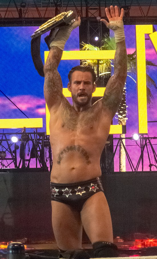 CM Punk als WWE Champion bij het evenement WrestleMania XXVIII in april 2012