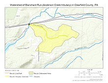 Watershed and Course of Blanchard Run (Anderson Creek tributary) in Clearfield County, Pennsylvania, USA