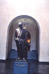 Statue in Claremore, Oklahoma Will Rogers statue Claremore, OK, USA 1938.jpg