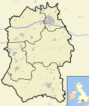 A map of Wiltshire, England. The first Bathyspondylus fossils were discovered near Swindon in the north. Wiltshire outline map with UK.png