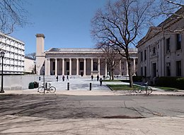 Yale University in New Haven, Connecticut awarded the first Ph.D. degree in the United States in 1861 Yale-University-Commons-Building-Schwarzman-Center-Hewitt-Quadrangle-Beinecke-Plaza-New-Haven-Connecticut-Apr-2014.jpg