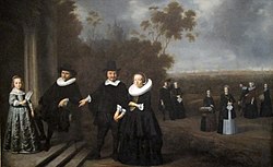 The Burgomaster's Family, possibly painted by Gerard Donck c. 1640 'The Burgomaster's Family', Dutch oil on canvas painting, c. 1640, Honolulu Academy of Arts.jpg