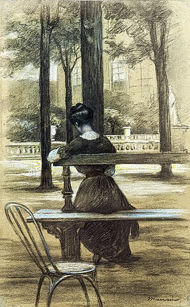 File:(Albi) La lecture au jardin du Luxembourg - Charles Maurin - Fusain, gouache sur papier - Musée Toulouse-Lautrec.jpg