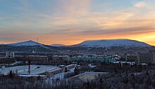 Die Stadt Montschegorsk im Winter