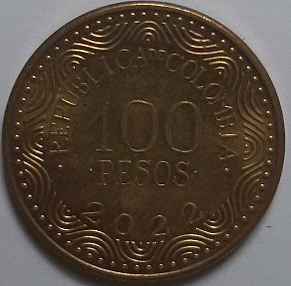 Image: 100 PESOS COLOMBIA 2022 ANVERSO