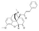 Chemische structuur van 14-Cinnamoyloxycodeinone.