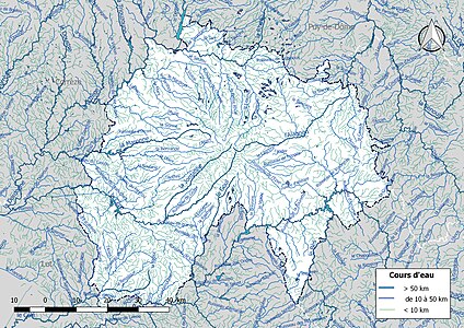 Carte de l'ensemble du réseau hydrographique du Cantal.