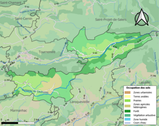 Barevná mapa znázorňující využití půdy.