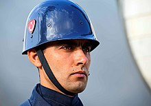 A member of the Turkish Air Force wearing a M1 liner stands at attention during the Ataturk Memorial Day Ceremony at Anitkabir 191110-F-VD052-0149.jpg