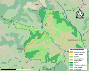 Barevná mapa znázorňující využití půdy.