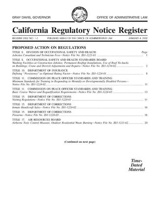 <i>California Regulatory Notice Register</i> Government gazette of California