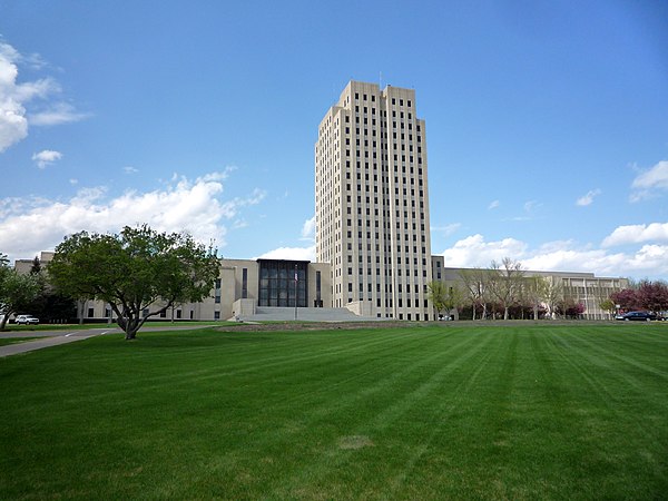 North Dakota State Capitol, featuring an Art Deco tower