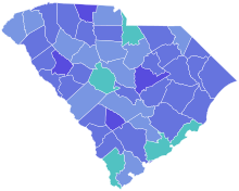 Democratic primary results by county:
.mw-parser-output .legend{page-break-inside:avoid;break-inside:avoid-column}.mw-parser-output .legend-color{display:inline-block;min-width:1.25em;height:1.25em;line-height:1.25;margin:1px 0;text-align:center;border:1px solid black;background-color:transparent;color:black}.mw-parser-output .legend-text{}
Greene
50-60%
60-70%
70-80%
Rawl
50-60% 2010 United States Senate Democratic Primary in South Carolina.svg