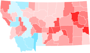 Swing by county

Legend
Democratic--+10-15%
Democratic--+5-10%
Democratic--+<5%
Republican--+<5%
Republican--+5-10%
Republican--+10-15%
Republican--+15-20%
Republican--+20-25% 2018 MT Senate swing by county margins.svg