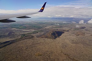 Volcano-tectonic landforms connected to rifting on Reykjanes Peninsula, Iceland: faults, fissures, elongated volcanoes of subglacial origin, postglacial lava fields 20190621 CPH-KEF 7314 (48453477346).jpg