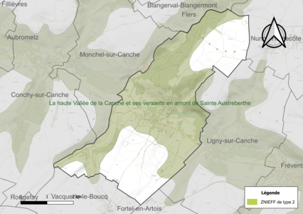 Carte de la ZNIEFF de type 2 sur la commune.