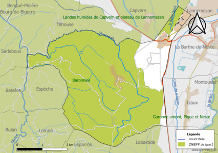 Carte en couleurs, délimitant une Zone naturelle sur la commune.