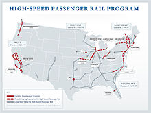 The American Recovery and Reinvestment Act of 2009 had been intended as the first installment of a long-term investment in intercity and high-speed rail, but no funding for new grants was included in the FY2012 budget. ARRA High Speed Rail Grants.jpg