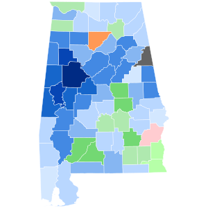 Results by county:
Maddox
>90%
80-90%
70-80%
60-70%
50-60%
40-50%
<40%
Cobb
<40%
40-50%
50-60%
Fields
50-60%
White
<40% Alabama gubernatorial Democratic primary, 2018.svg