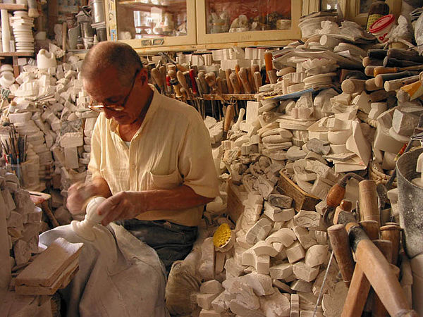 Alabaster workshop in Volterra, Italy