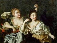 Portrait of the daughters of Peter I the Great Anna Petrovna and Elizaveta Petrovna by anonymous (18 c., Karelia)